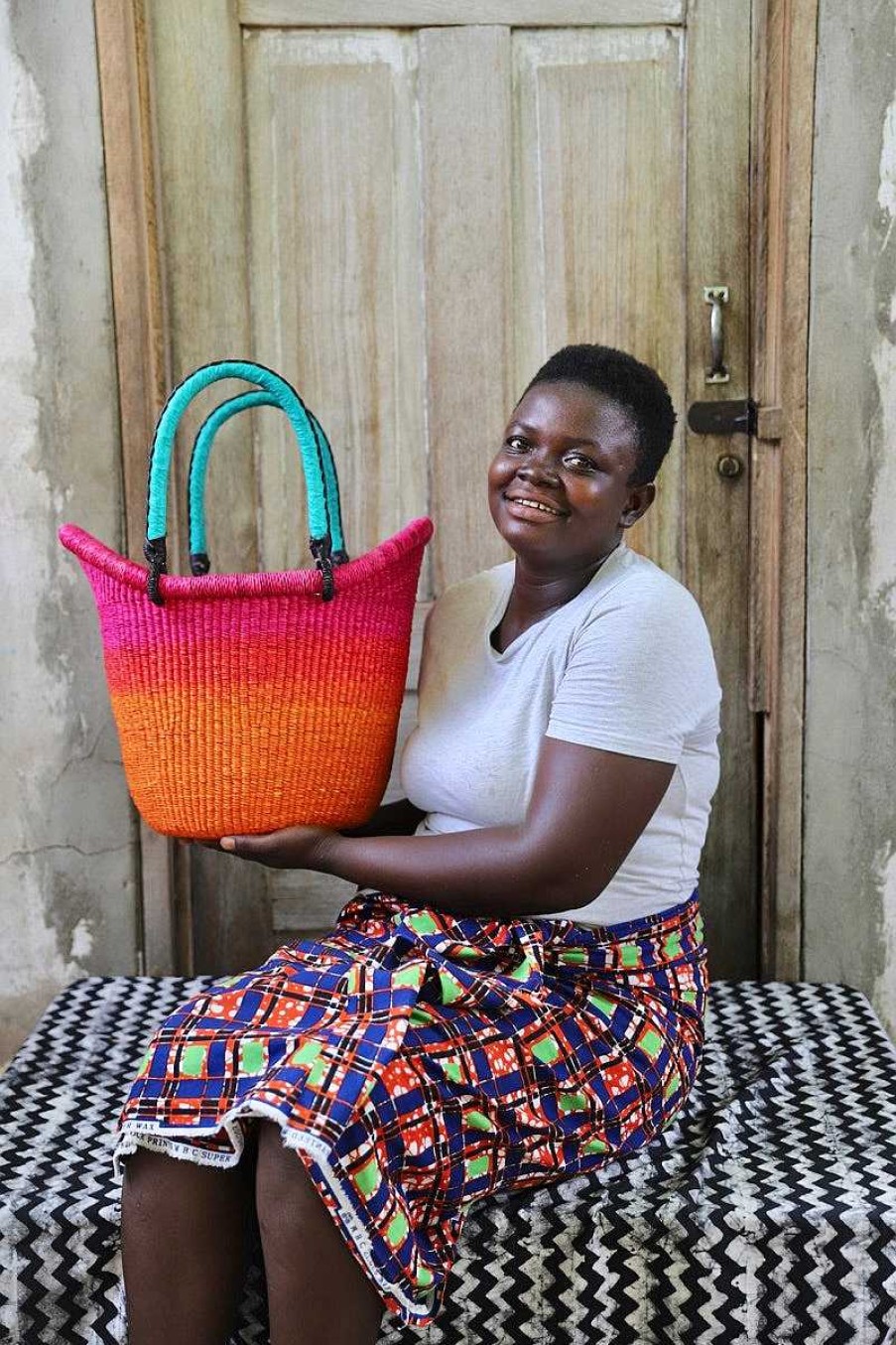 Shopping Baskets Baba Tree | Dip Dyed Nyariga Basket (Medium) By Ayine "Big Mama" Atindana