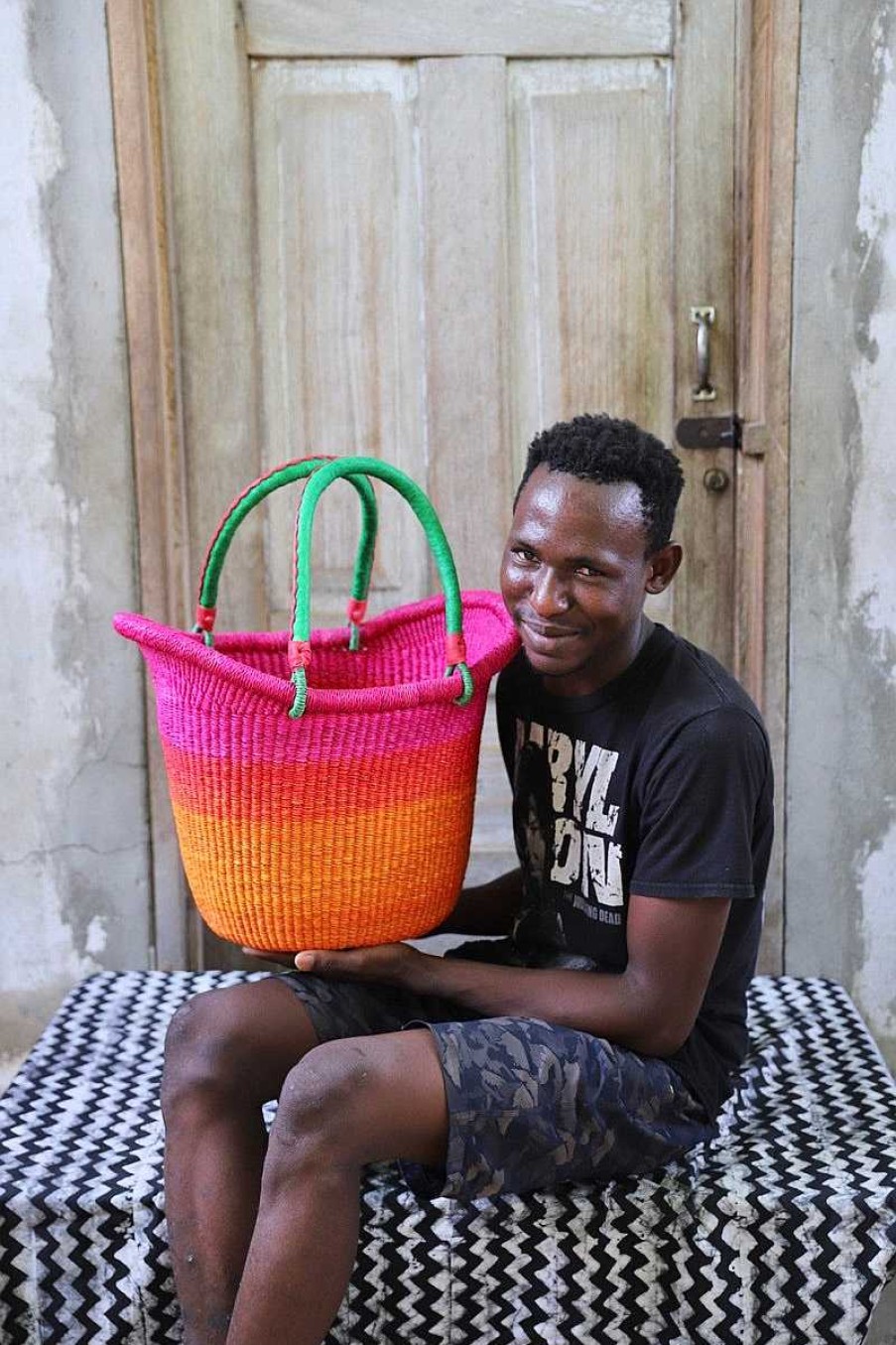 Shopping Baskets Baba Tree | Dip Dyed Nyariga Basket (Medium) By Moses Abotibazaa